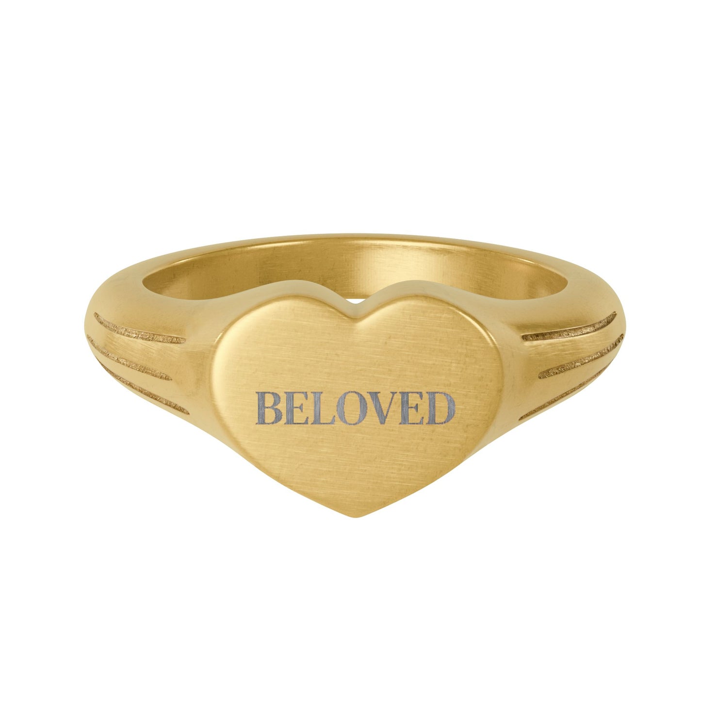 Beloved Engraved Heart Signet Ring – 18K Gold PVD