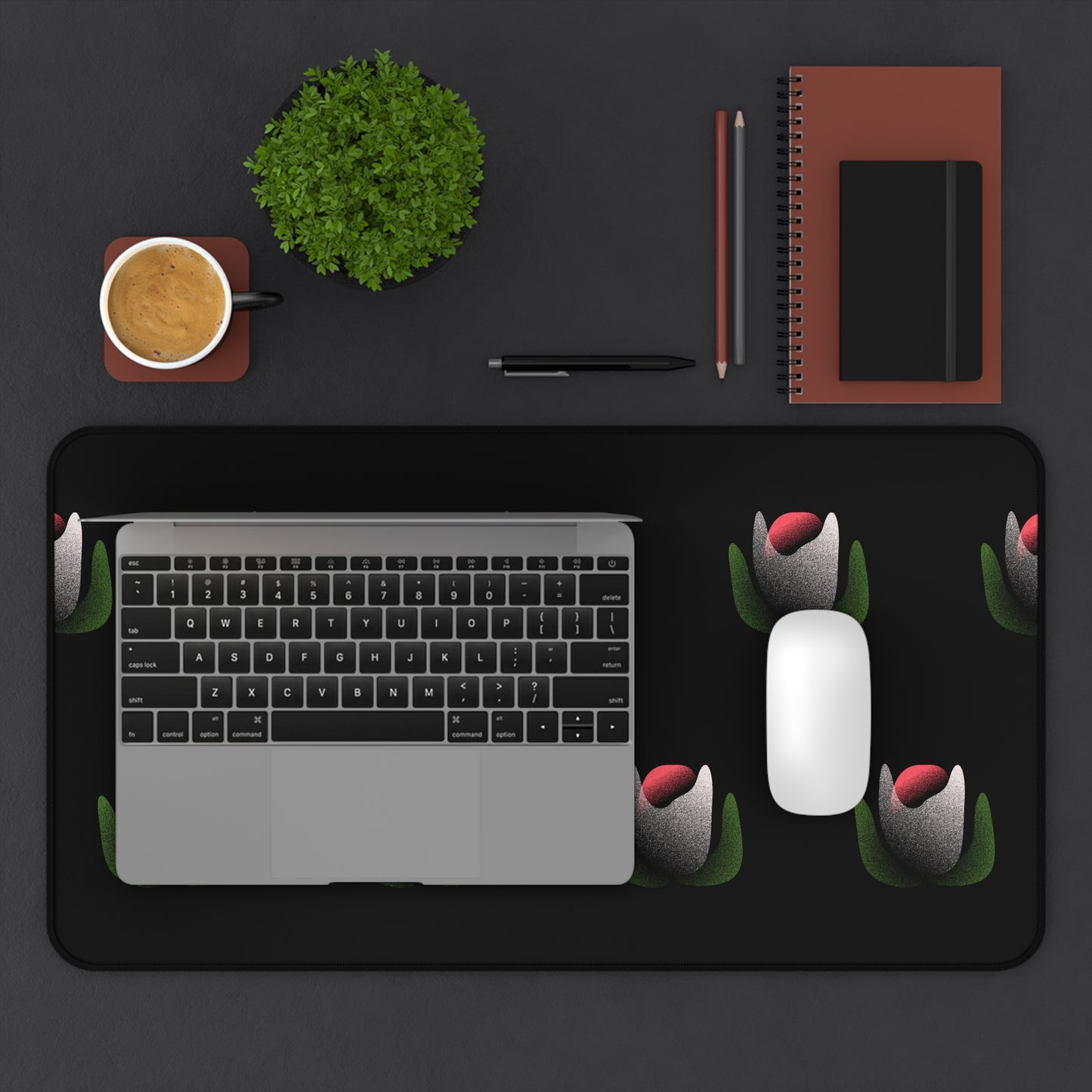 Bloom After Dark Desk Mat – Black Floral Mouse Pad for Desk
