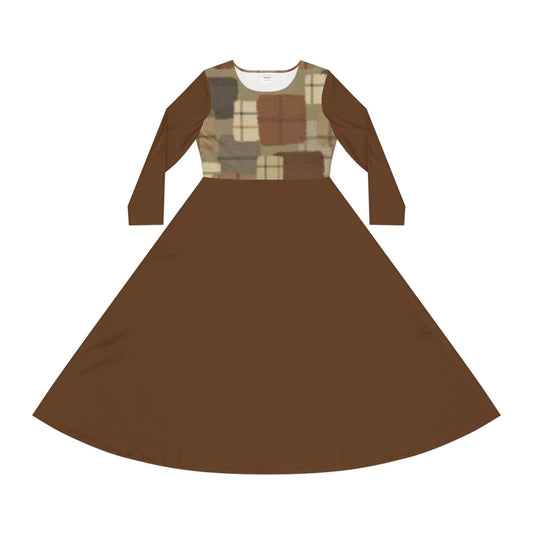 Rooted & Warm – Plaid Yoke Long-Sleeve Midi Dress
