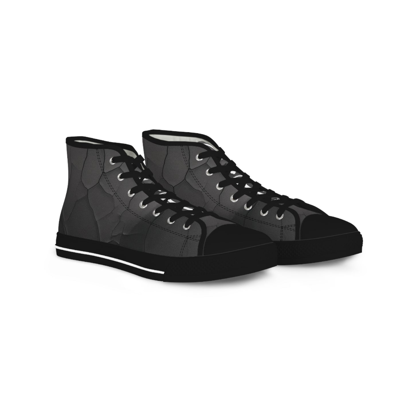Black high-top sneakers on a white background