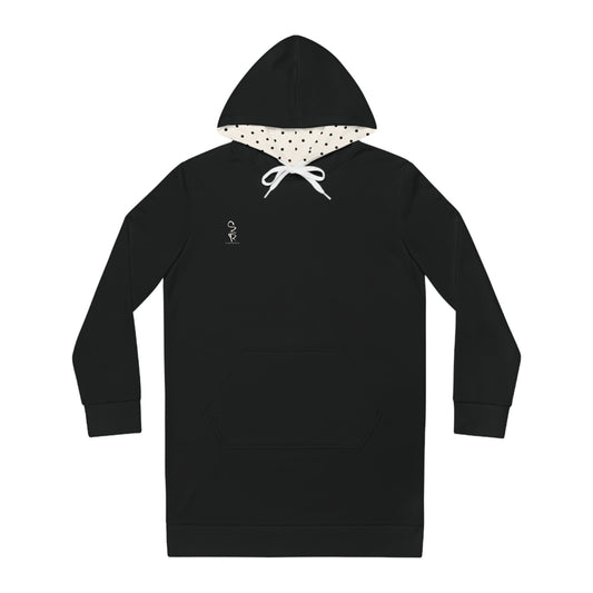 Black hoodie with a red and white graphic on a white background
