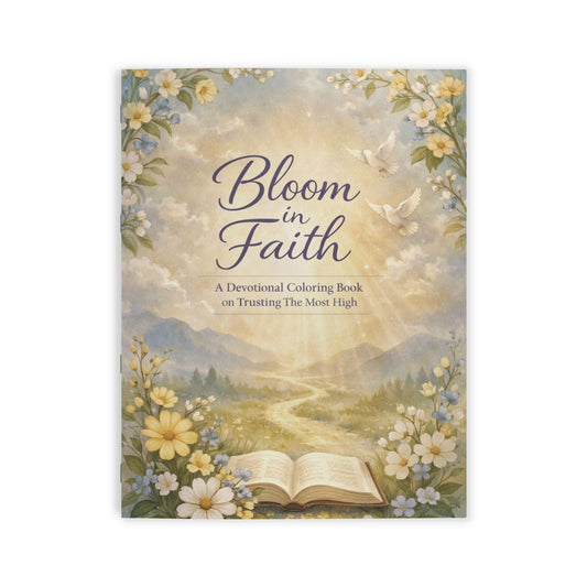 Book cover of 'Bloom in Faith' with floral design and open book