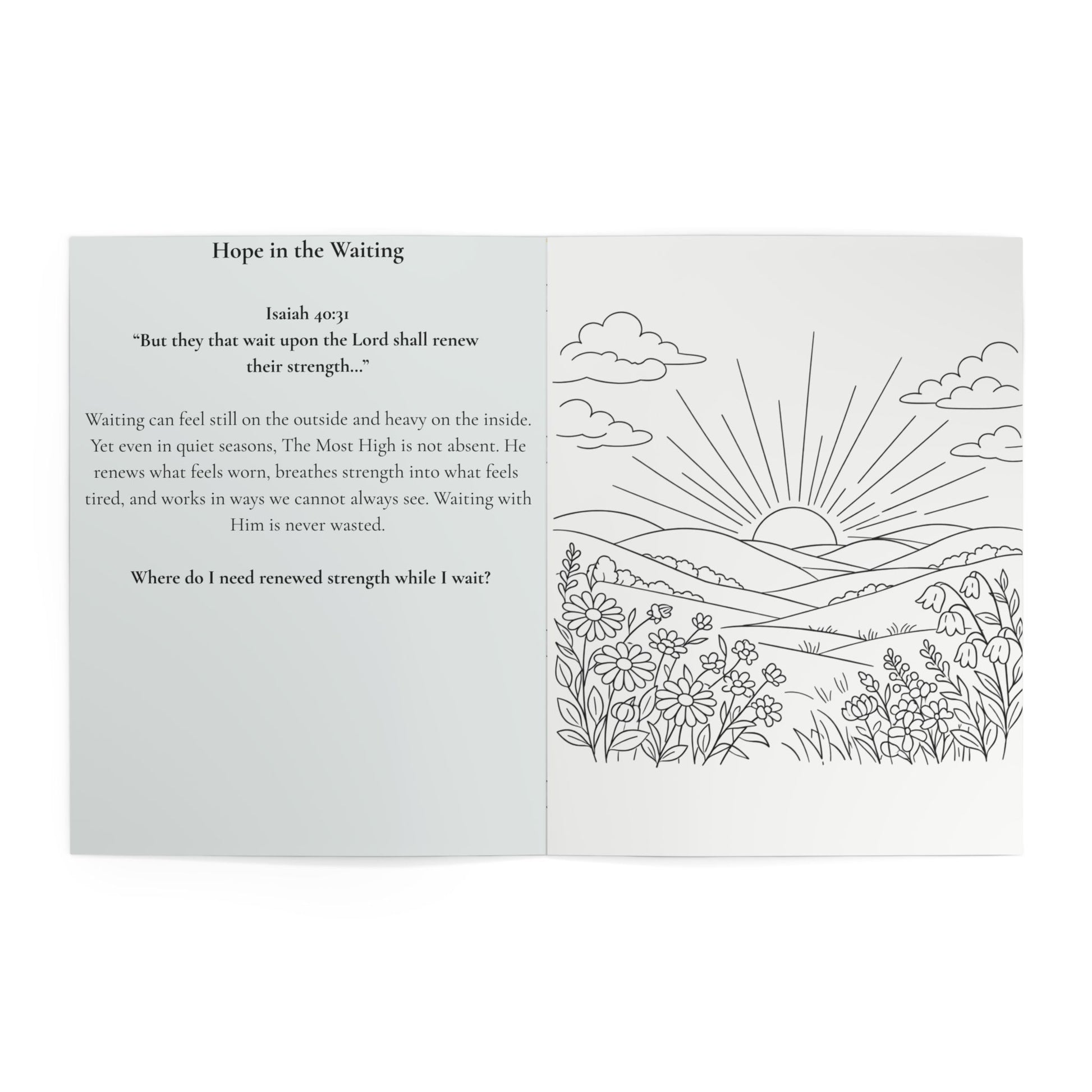 Open book with text and illustrations on a white background