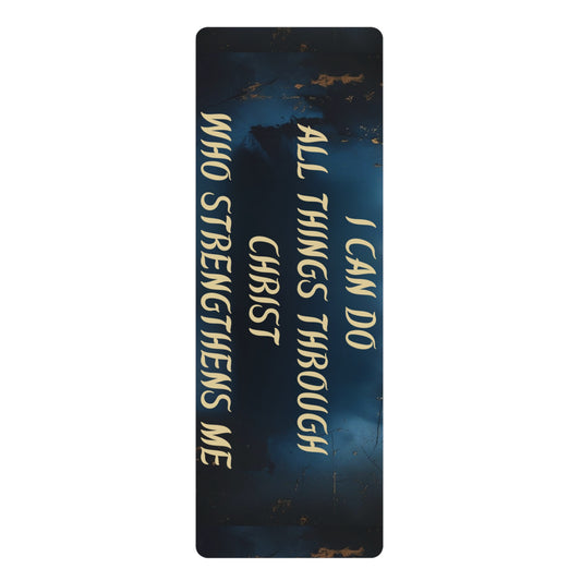 Yoga mat with motivational quote on a dark background