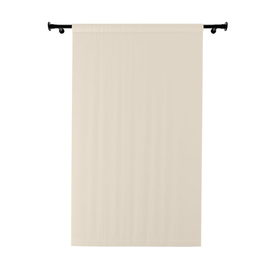 Beige towel hanging on a black rod against a white background