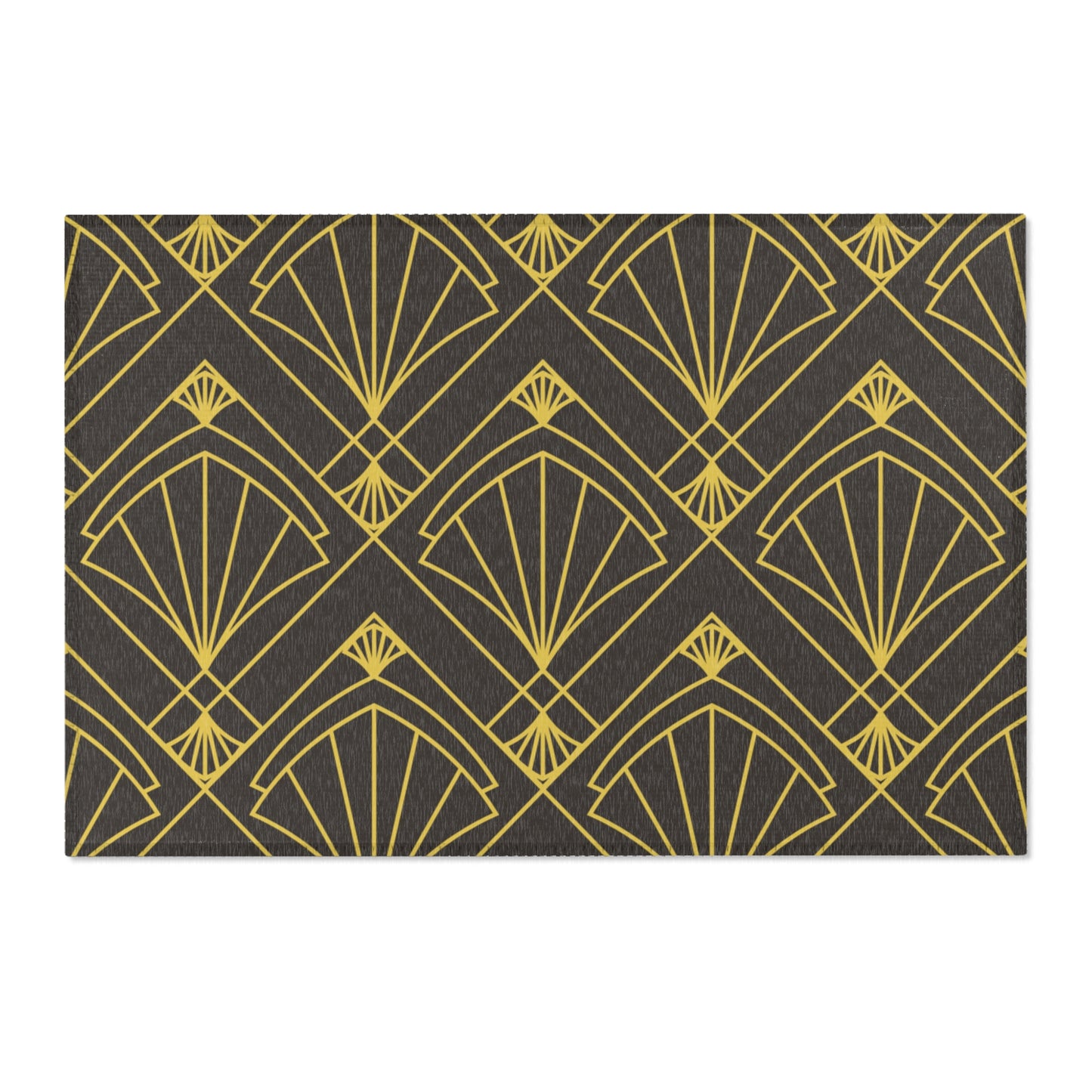 Patterned mat with yellow geometric design on a dark background
