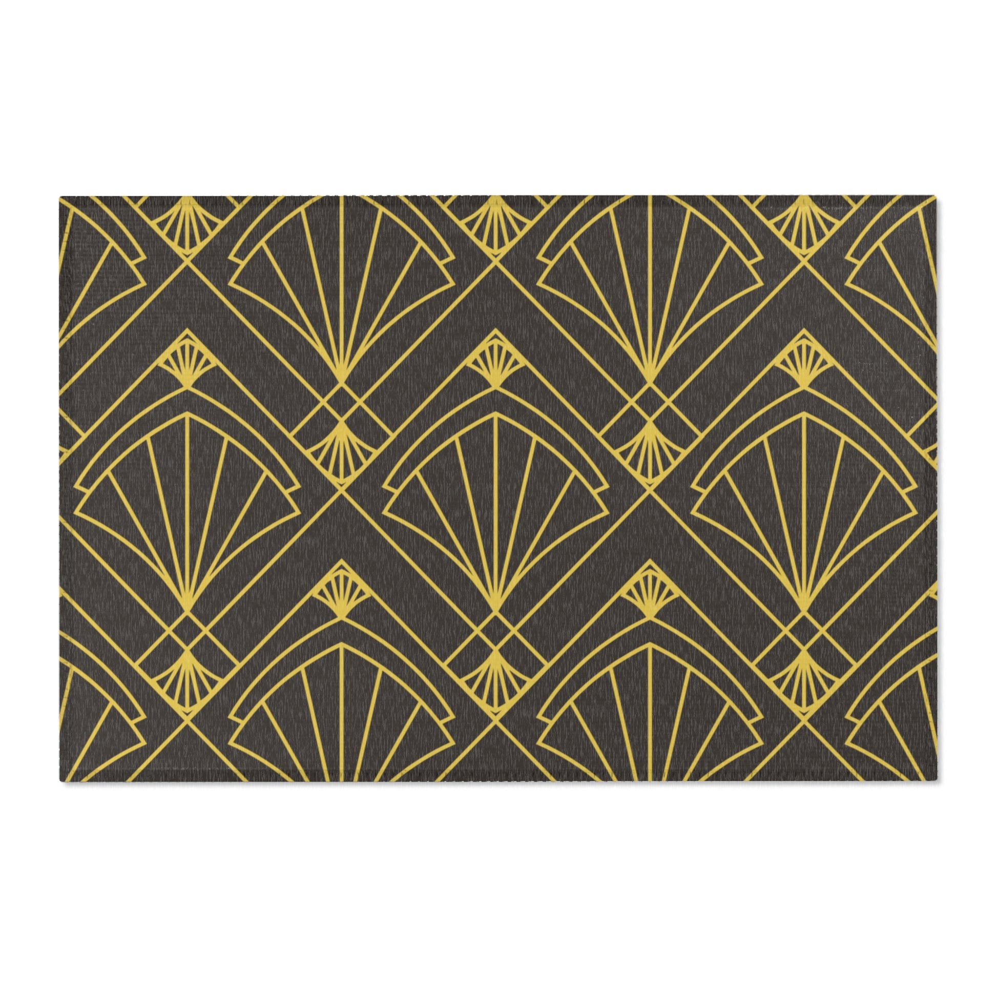 Patterned mat with yellow geometric design on a dark background