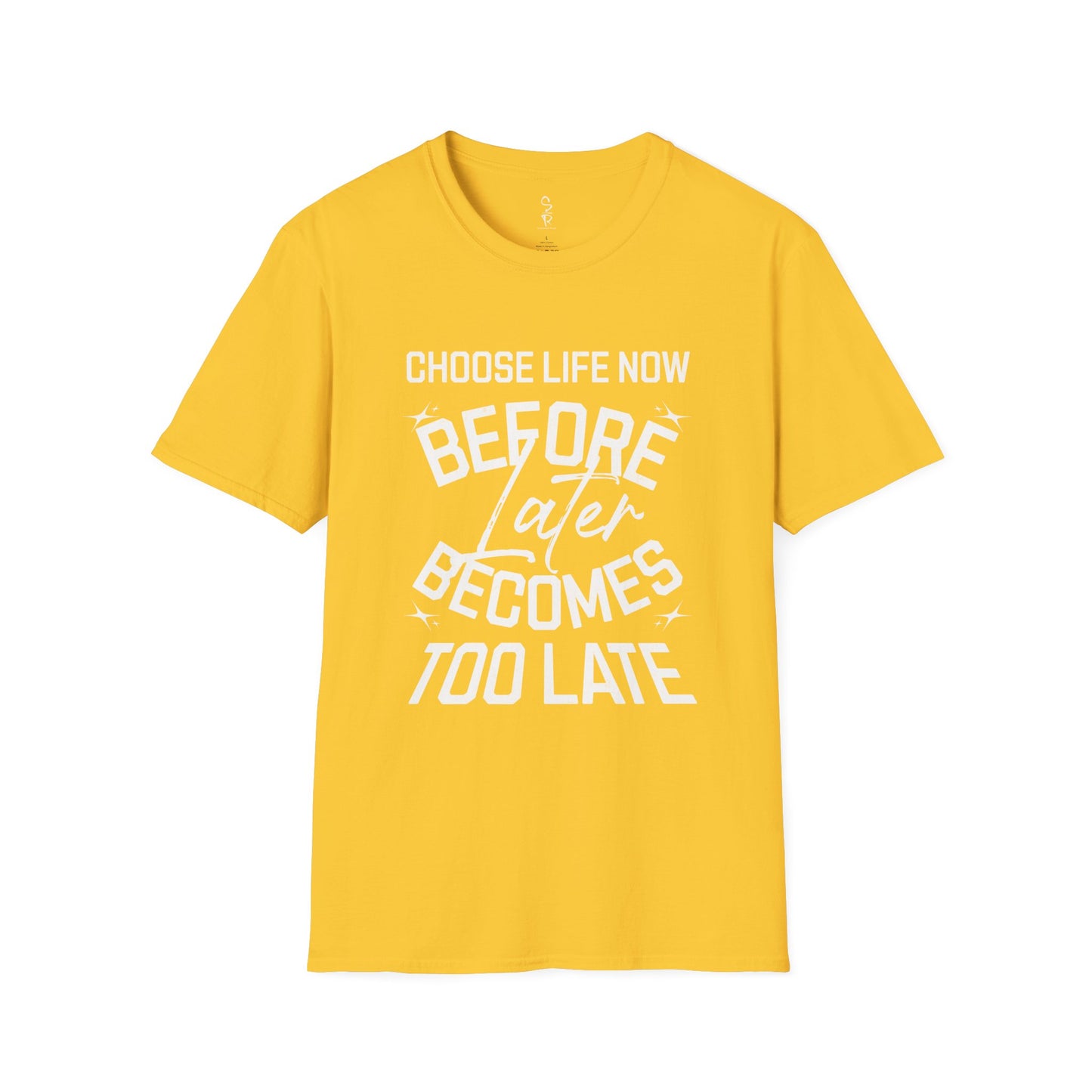 Yellow t-shirt with motivational quote on a white background