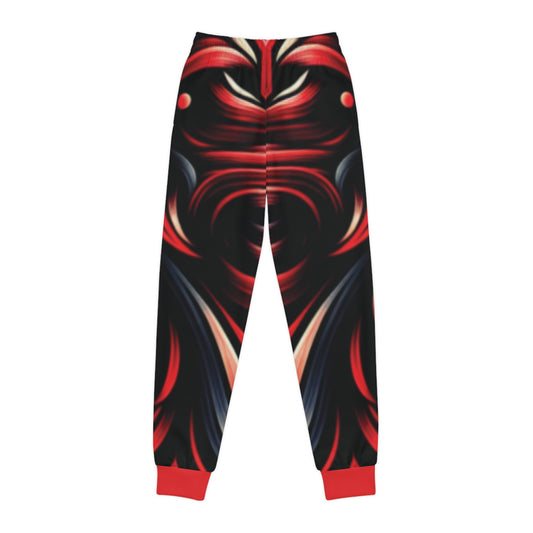Black and red patterned pants on a white background