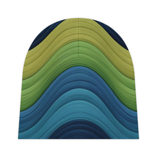 Colorful wavy patterned rug on a white background