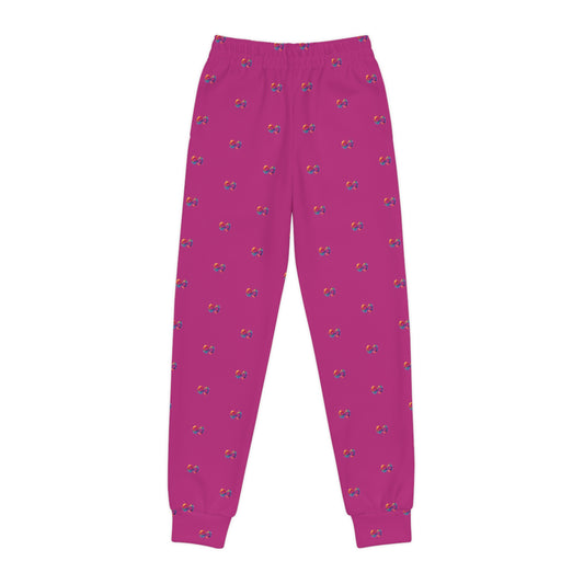 Pink sweatpants with a pattern on a white background