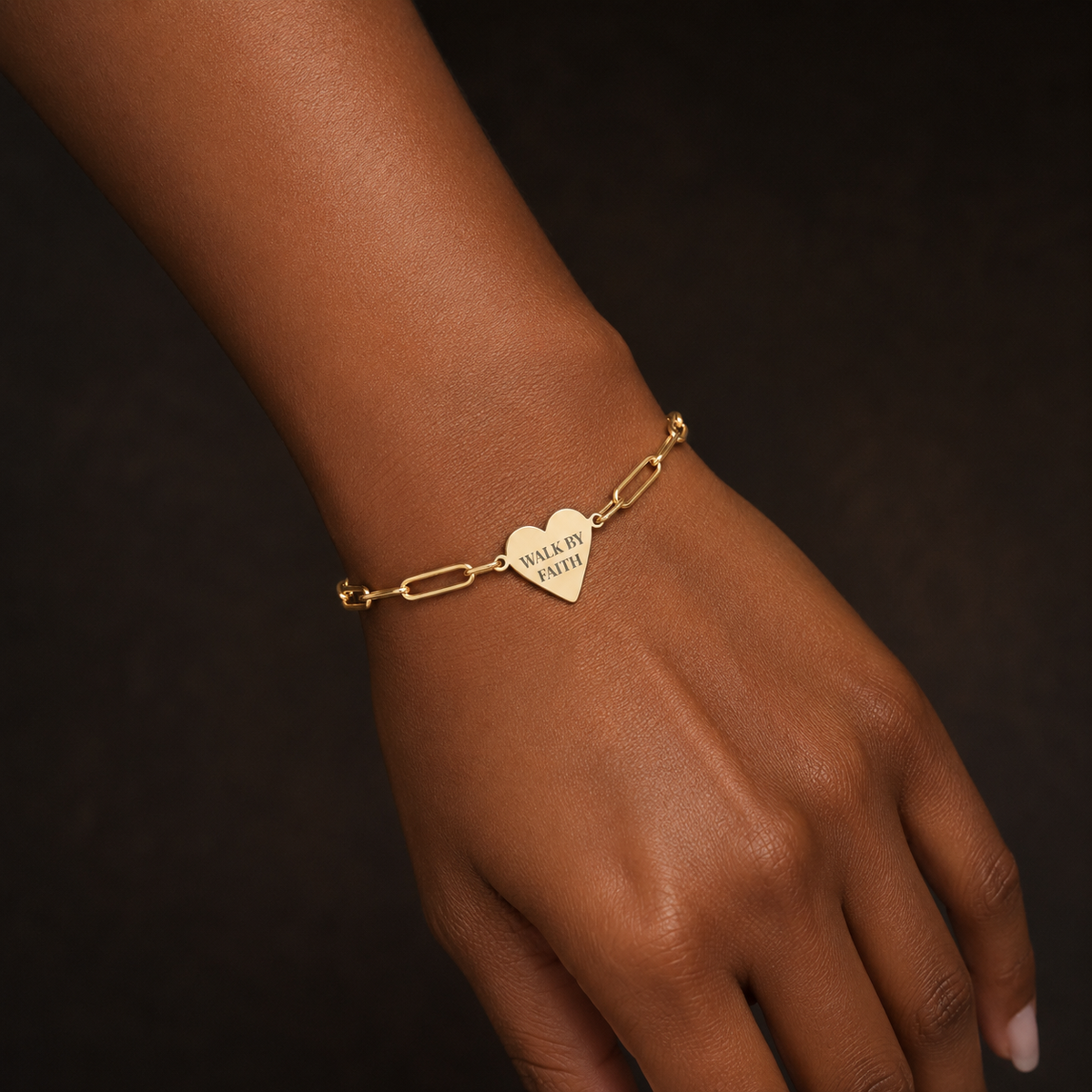 Walk by Faith Engraved Heart Bracelet – Stainless Steel, Rose Gold PVD, or Gold PVD