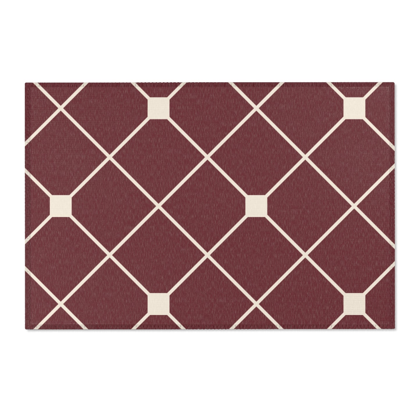 Rectangular rug with a geometric pattern on a white background