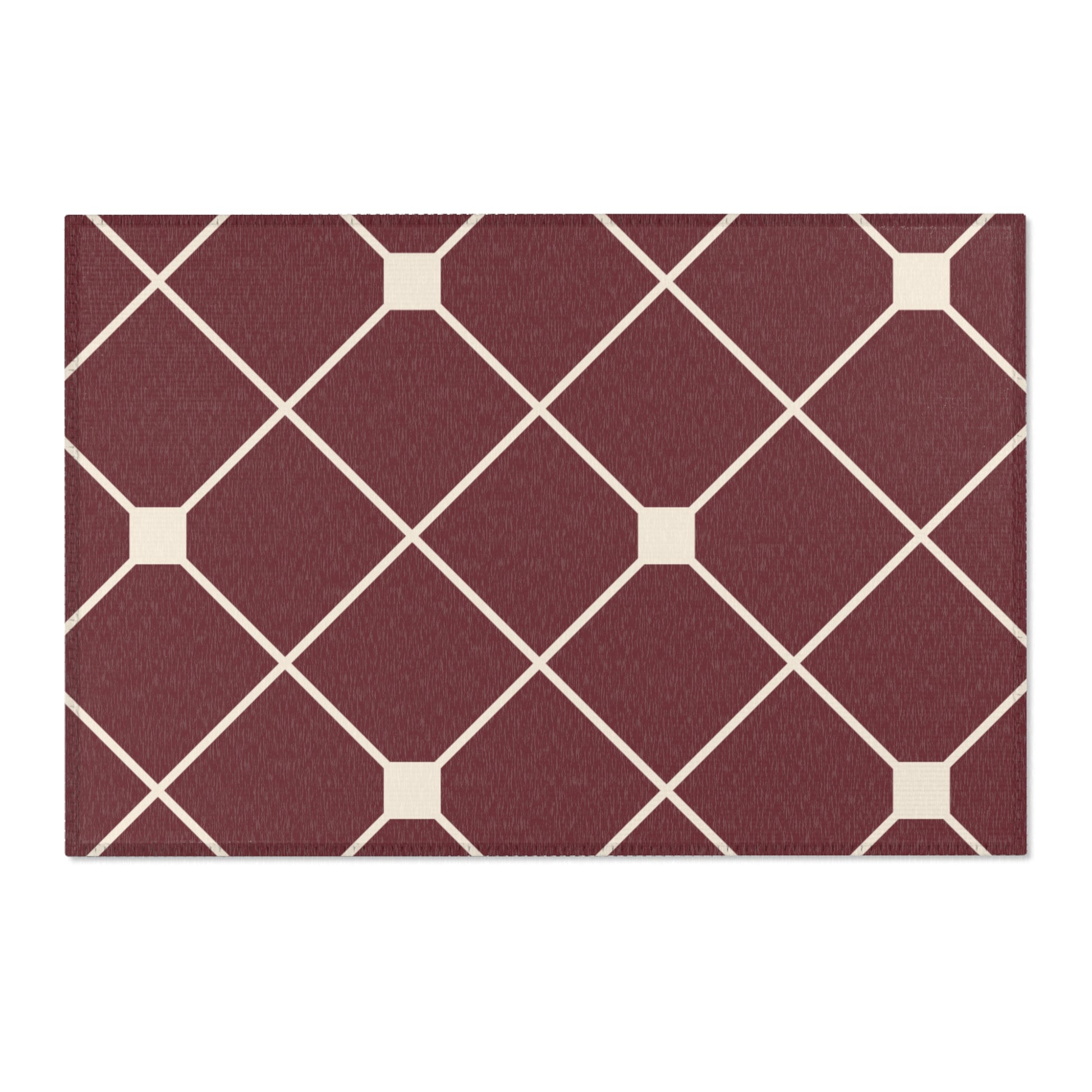Rectangular rug with a geometric pattern on a white background