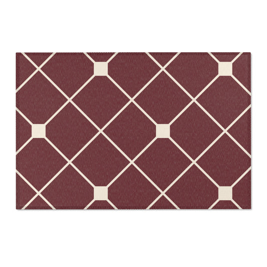 Rectangular rug with a geometric pattern on a white background